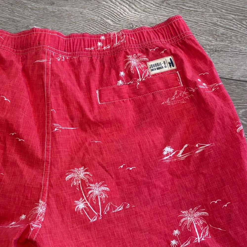 Johnnie-O Swim Trunks Mens Large Malibu Red Palm Tree Tropical Board Shorts NEW